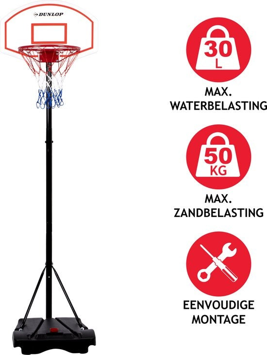 Dunlop Basketbalpaal - Basketbalstandaard - 165-205cm Verstelbaar- Basketbalring met Standaard