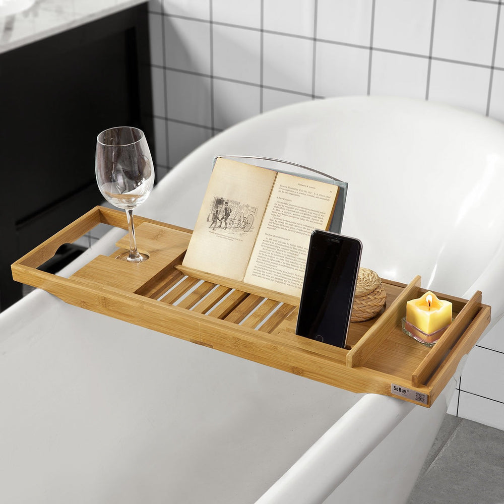 SoBuy Badplank - Badrekje - Bamboe Hout - Verstelbaar - 70-104 x 4 x 22 cm - FRG207-N