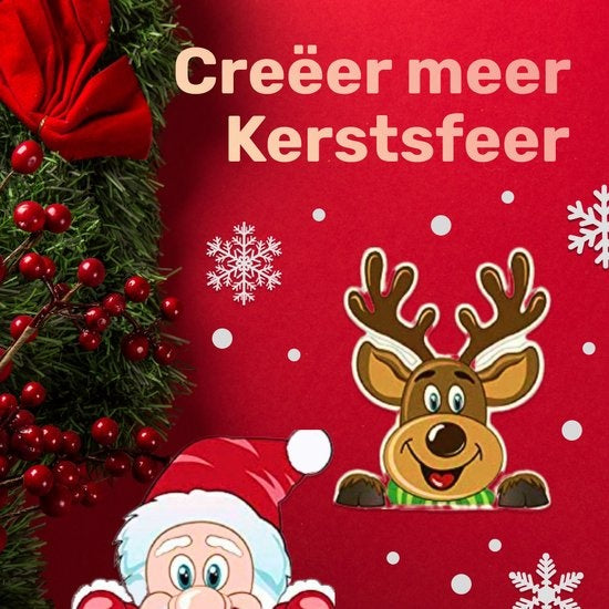 Giftmas - Raamstickers - Kerst Raamdecoratie - Kerst Stickers - Raamstickers Kinderen - Kerstversiering voor Binnen - Kerstversiering - Kerstman - Rendier - 50 stuks