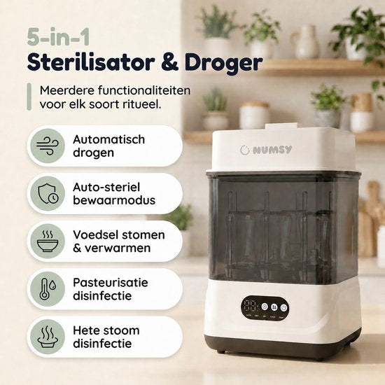 Numsy 5-in-1 Flessen Sterilisator en Droger Max - Geschikt tot 11 Flesjes Flessen Sterilisator En Droger - Flessensterilisator Baby