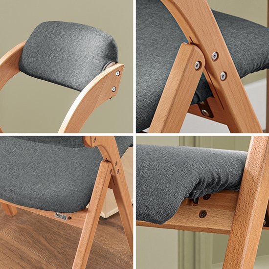 SoBuy Set van 2 Klapstoel, Bureaustoel met Gestoffeerd Zitkussen, Eetkamerstoel, Natuur/Donkergrijs, 47.5x77x59 cm, FST92-SGx2 - voor eetkamer, balkon of kantoor