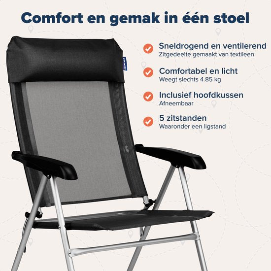 TRVLMORE Campingstoelen - Opvouwbaar - 2-Pack - 110KG Draagvermogen - Verstelbaar - Klapstoel - Visstoel - Kampeerstoel - Vouwstoel - Zwart