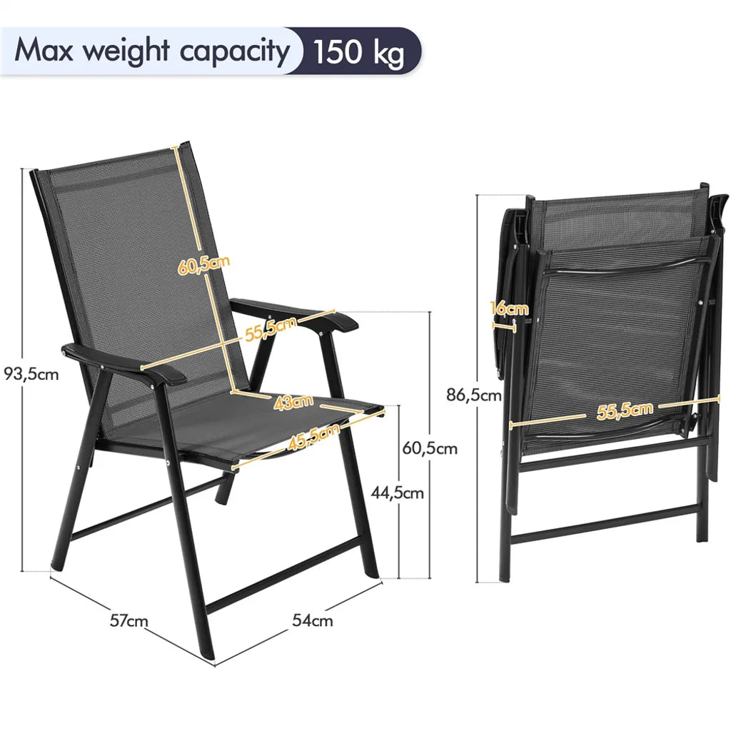 Yaheetech Tuinstoelen Set van 2 Zwart – Opvouwbare Hoge Rugleuning – 54 x 57 x 93,5 cm