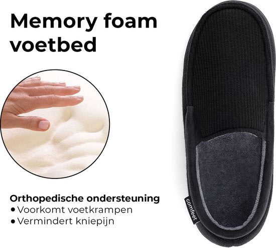 Pantoffels Heren - Sloffen - Mocassins - Zwart - Anti-slip - Maat 46/47 - Comfeet