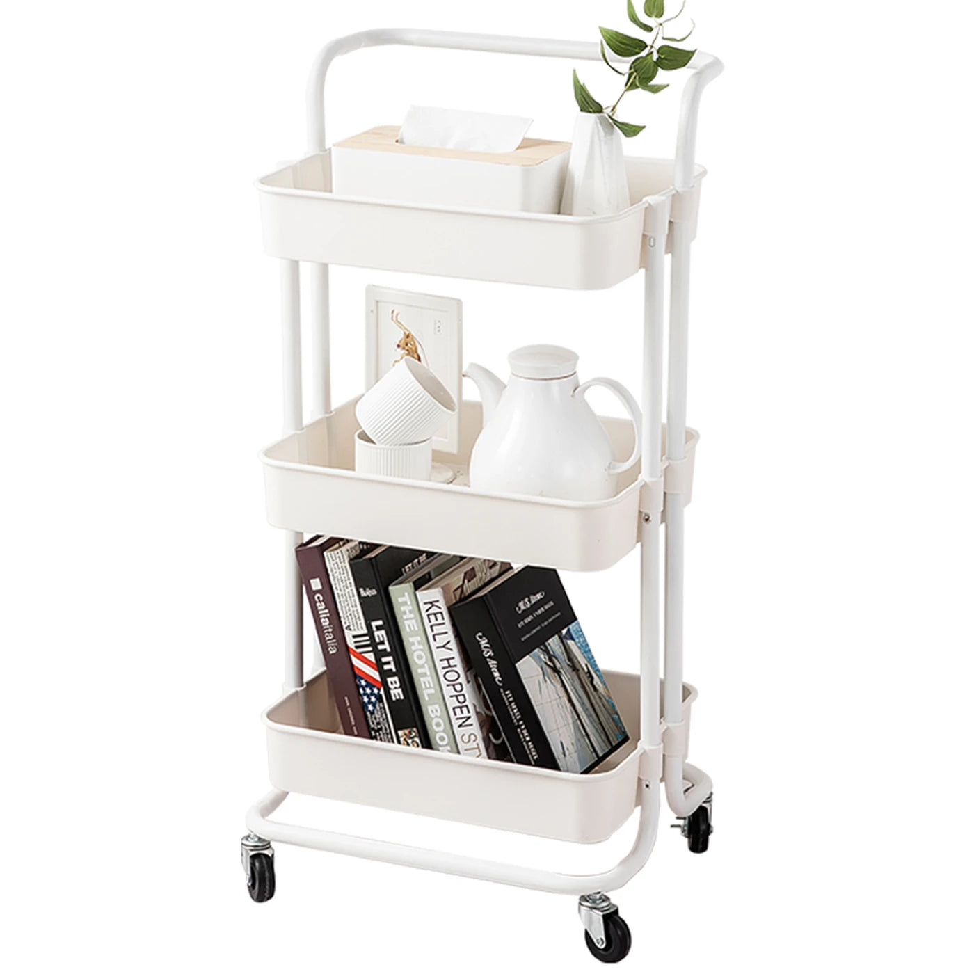 Maxcook Opbergtrolley MCWA982 - Wit - 3 Etages - Staal met Poedercoating - 360° Geluidsarme Zwenkwielen
