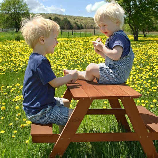 Sunny Dave Picknicktafel in Bruin - Multifunctionele picknicktafel voor kinderen - FSC hout - 89x89x50cm