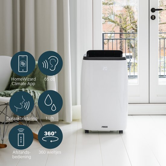 Princess Mobiele Airco - App - Touchscreen - 9000 BTU - 80 m³ - Wit