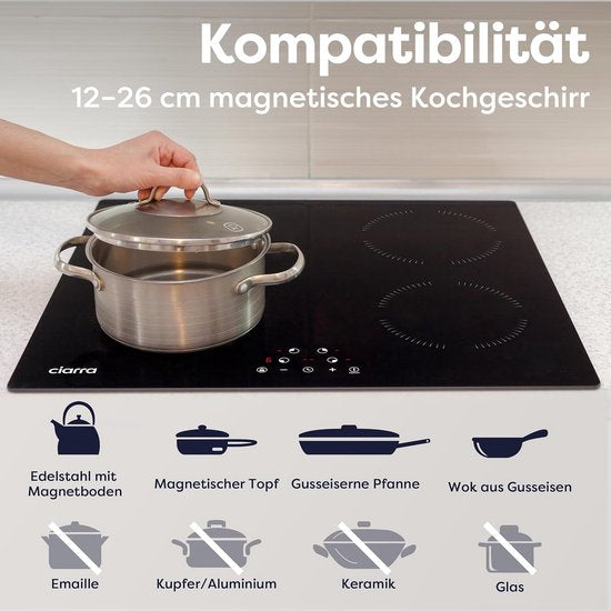 CIARRA CABBIH4-A - 60 cm 4 zones inbouw inductiekookplaat - 6000 watt