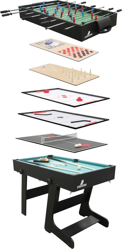 Cougar 16-in-1 Multi Speeltafel – Zwarte Speeltafel met 16 Spellen – Inclusief Accessoires – Voor Kinderen en Volwassenen