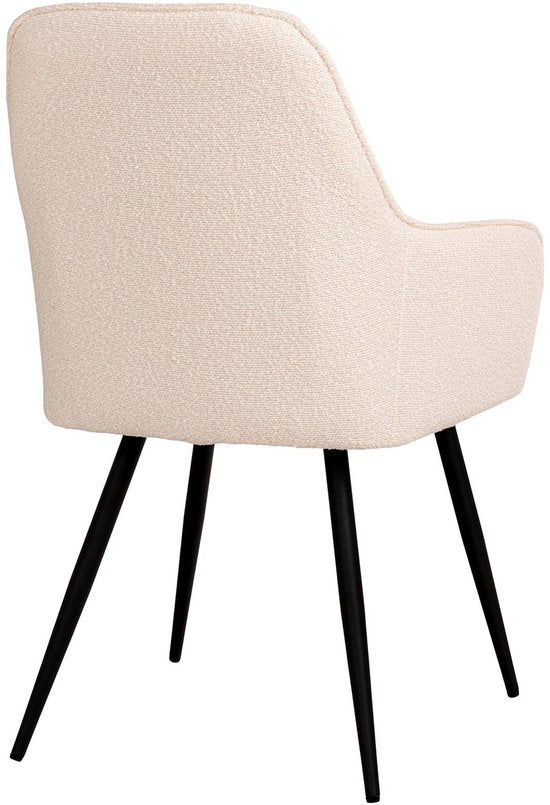House Nordic - Harbo Eetkamerstoel Bouclé Wit met Zwarte Poten - Set van 2 (65x57x87 cm)