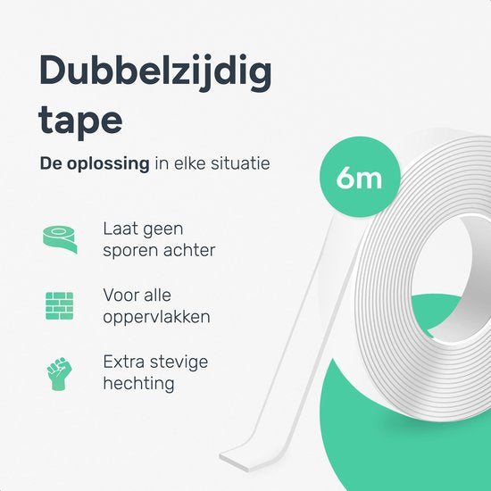 Dubbelzijdig tape extra sterk - 6 meter - 3cm breed - Waterdicht en Herbruikbaar - Montage - Nano - Plakband - Klussen - Transparante