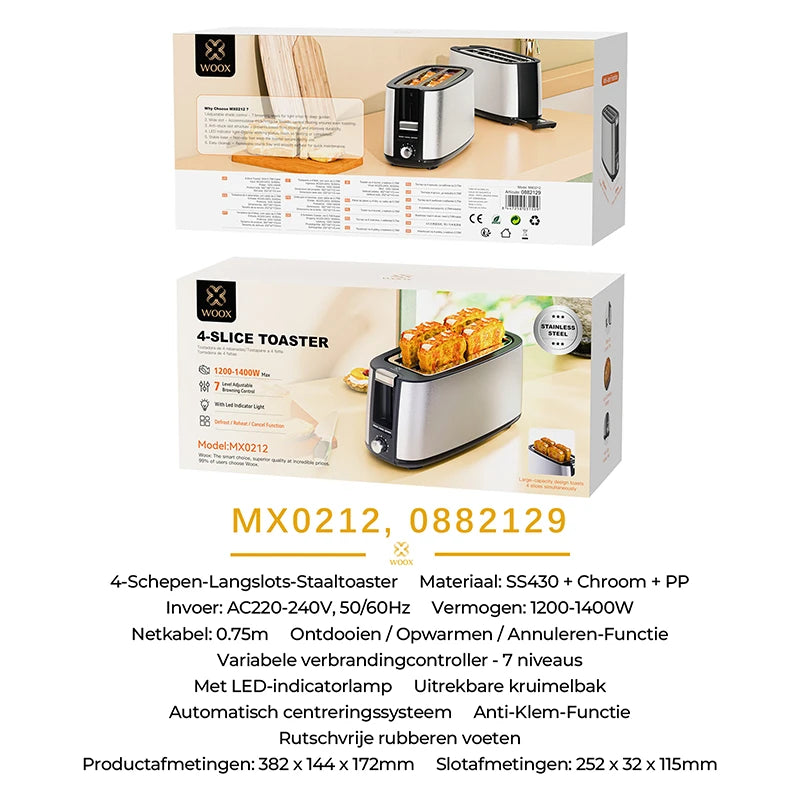 WOOX MX0212 broodrooster - 4 sneden - roestvrij staal