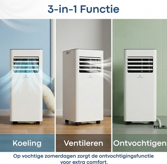 Aironex Mobiele Airco 7000 BTU – App & Afstandsbediening – Stil & Compact – Mobiele Airconditioner met Raamafdichting - Mobiele Airco voor Slaapkamer, Woonkamer, Kantoor