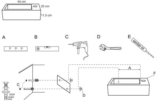 Differnz Hura L Fonteinset - Toiletfontein van Keramiek - Geschikt voor Warm en Koud Water - Kleur Wit - Ideaal voor Toilet of Badkamer - Afmetingen 40 x 22 x 11,5 cm - Gewicht 6000 Gram