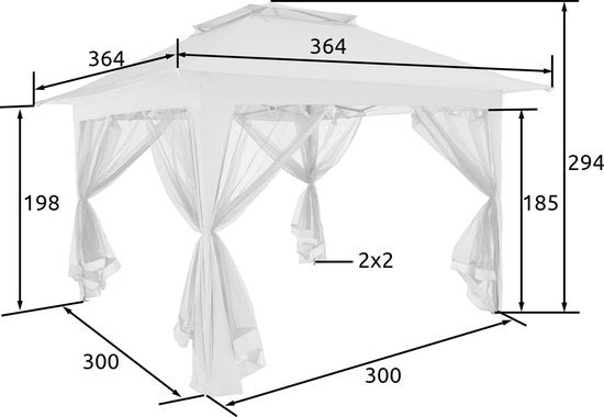 tectake® - Opvouwbaar paviljoen Carabobo 364x364x294cm - bruin - tuinpaviljoen - paviljoentent - paviljoen tent - terras paviljoen