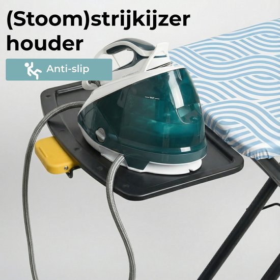 STAUS&BACH Strijkplank X - voor Stoomgenerator - 122 x 43,5 cm - Inclusief mouwplankje en opvouwrek - 76 - 96 cm in hoogte verstelbaar - Met stoomunithouder stoomstrijkijzer - Blauw - Ironiq Pro