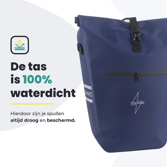 Voltano Luxe E-bike Fietstas 28L – Marine Blauw – Pakaftas Met Laptop vak – 100% Waterdicht - Met Schouderband