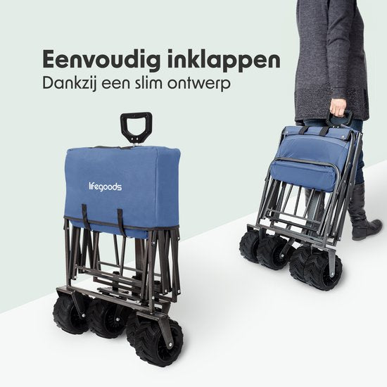 LifeGoods Bolderkar - Opvouwbaar - 80KG Draagkracht - 94L - Wasbaar Polyester - Blauw