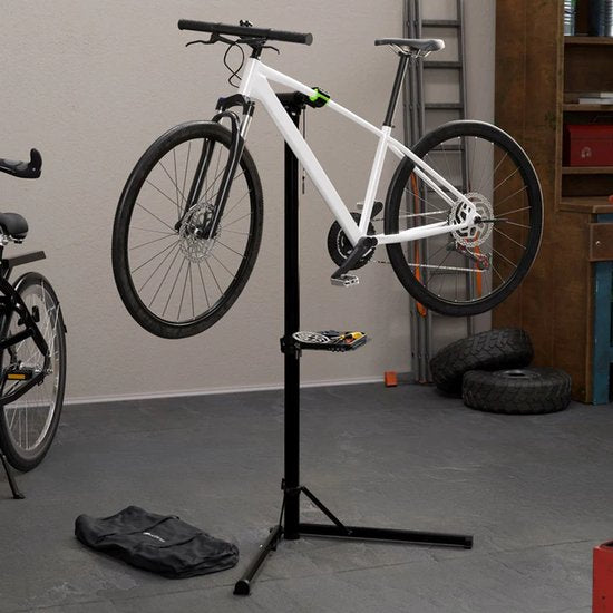 Juskys Opvouwbare fietsreparatiestandaard - 50 kg belastbaar - antislipvoetjes - opbergzak - kunststof - zwart