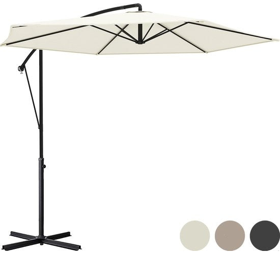 LifeGoods Zweefparasol - tot 8 Personen - Ø300cm - Waterdicht - met Hoes en Kruisvoet - Tuin of Strand - Crème