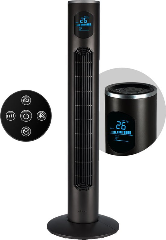 KRAFT Torenventilator - Stille Ventilator Staand - Fan - 97 cm - LED Scherm - Vloerventilator - Antraciet