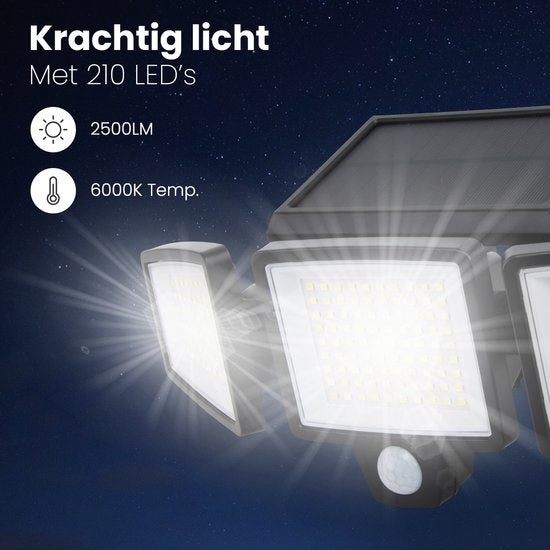 Auronic Solar Buitenlamp met Bewegingssensor - Wandlamp met Sensor - Zonne-energie - 210 LED's - IP65 - 2 Stuks - Zwart