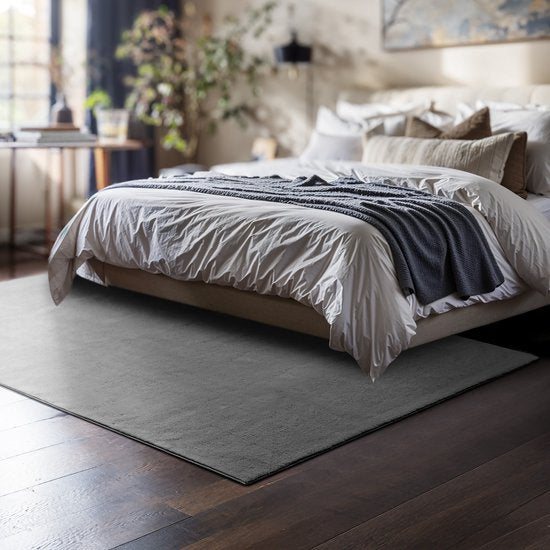 tectake® Kortpolig Vloerkleed - 120 x 170 cm - Grijs - Tapijt voor Woonkamer, Slaapkamer, Eetkamer - Onderhoudsvriendelijk en Wasbaar - Antislip Ondertapijt - Allergievriendelijk - Diverse maten en kleuren