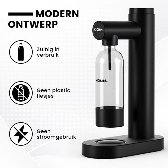 Kicinn Bruiswatertoestel - Bruiswatermaker - Sodamaker - incl. PET bruisfles - Zwart