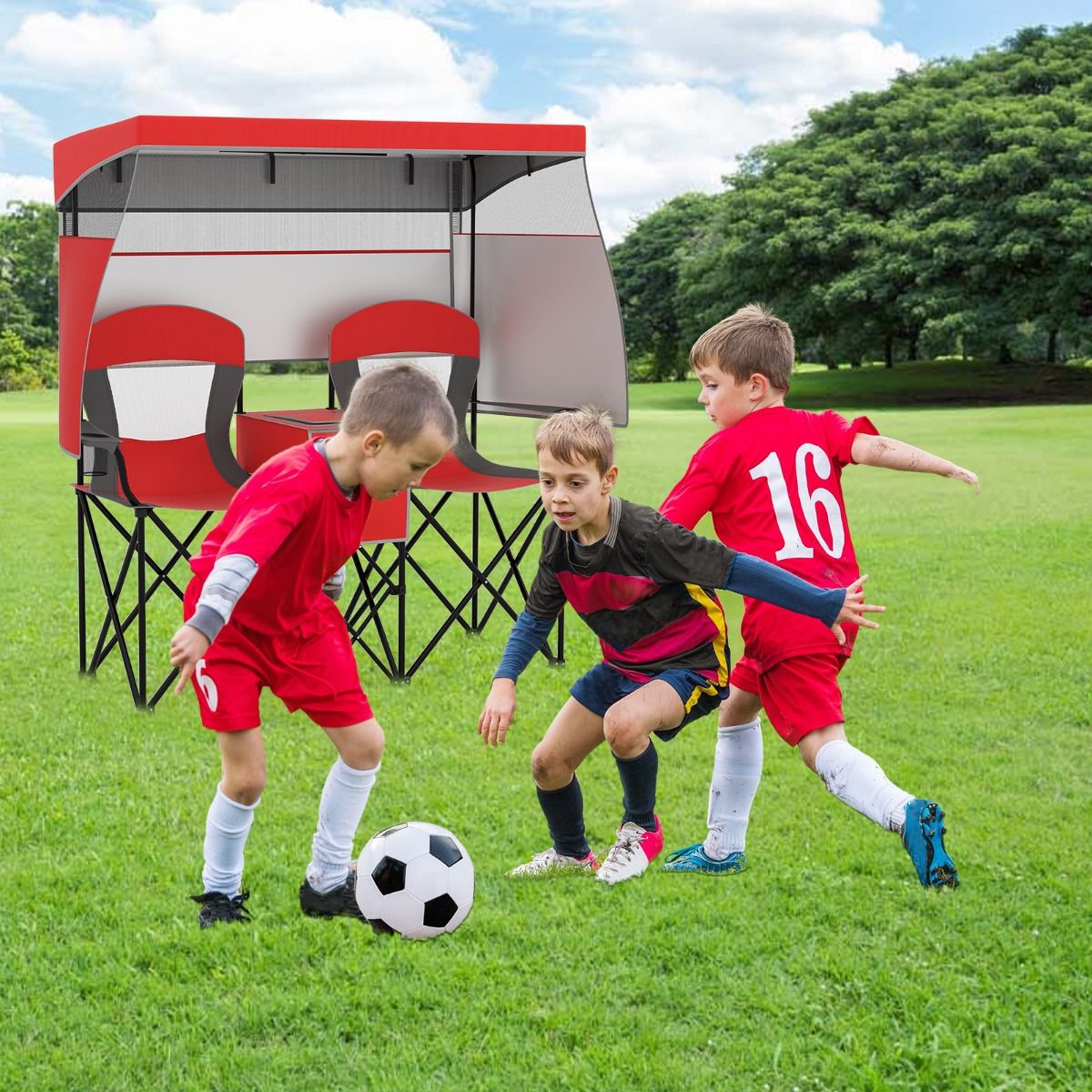Coast Dubbele Campingstoel - verstelbare zonwering - koeltas en bekerhouders - rood