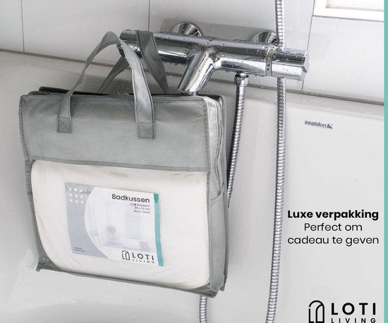 Loti Living Badkussen voor in bad – Badkussen – Nekkussen bad – Hoofdsteun bad – Badkussen met zuignappen – 6 Zuignappen – Ergonomisch nekkussen – Antislip - Wit