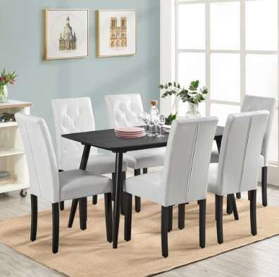 Yaheetech Eetkamerstoelen Set van 2 - Wit - 45,5 x 60,5 x 98 cm - Hoge Rugleuning, Kunstleer