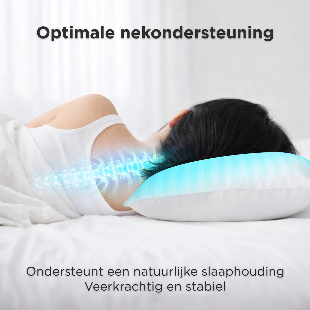 CozySense Hoofdkussen Set van 2 – 50x70 cm – Wit – Katoenen Tijk – Zachte Microvezelvulling