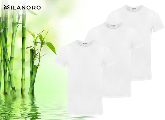 Milanoro – Set van 3 Zachte Bamboe T-Shirts – Wit – Maat XXL – Ademend & Comfortabel voor Dagelijks Gebruik