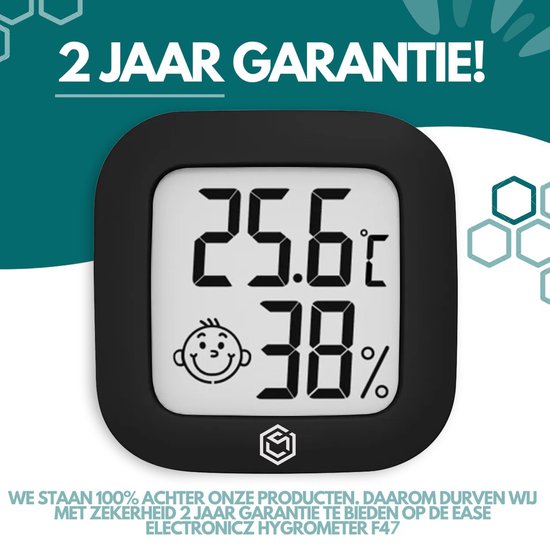 Ease Electronicz hygrometer - Weerstation - Luchtvochtigheidsmeter - Thermometer Voor Binnen - Incl. Batterij en Plakstrip