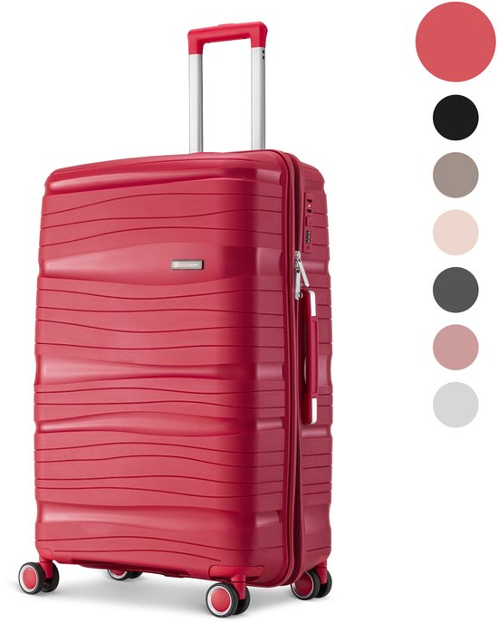 SC Travelin' Charm – 28-inch Grote Reiskoffer - Cijferslot - 41x24x69 cm - 98L - Lichtgewicht, Waterdicht & Duurzaam - Rood