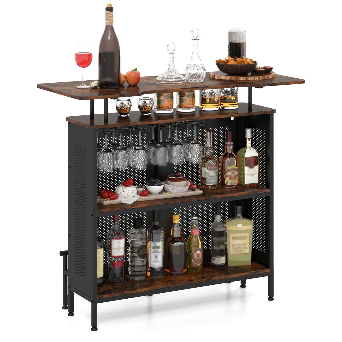 Coast Bartafel met opbergruimte - metalen frame - verstelbare poten - bruin en zwart