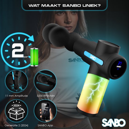 Sanbo - Massage Gun Mini Gen 2 - Met 5 Opzetstukken En 6 Standen - Sport en Relax Massage Apparaat - Massage Pistool - Professioneel - Zwart