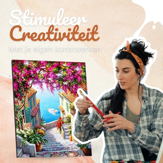 Rubye® Schilderen Op Nummer Volwassenen – Zeezicht – Inclusief Penselen – Canvas Schildersdoek zonder Frame – Kleuren op Nummer – 40x50cm