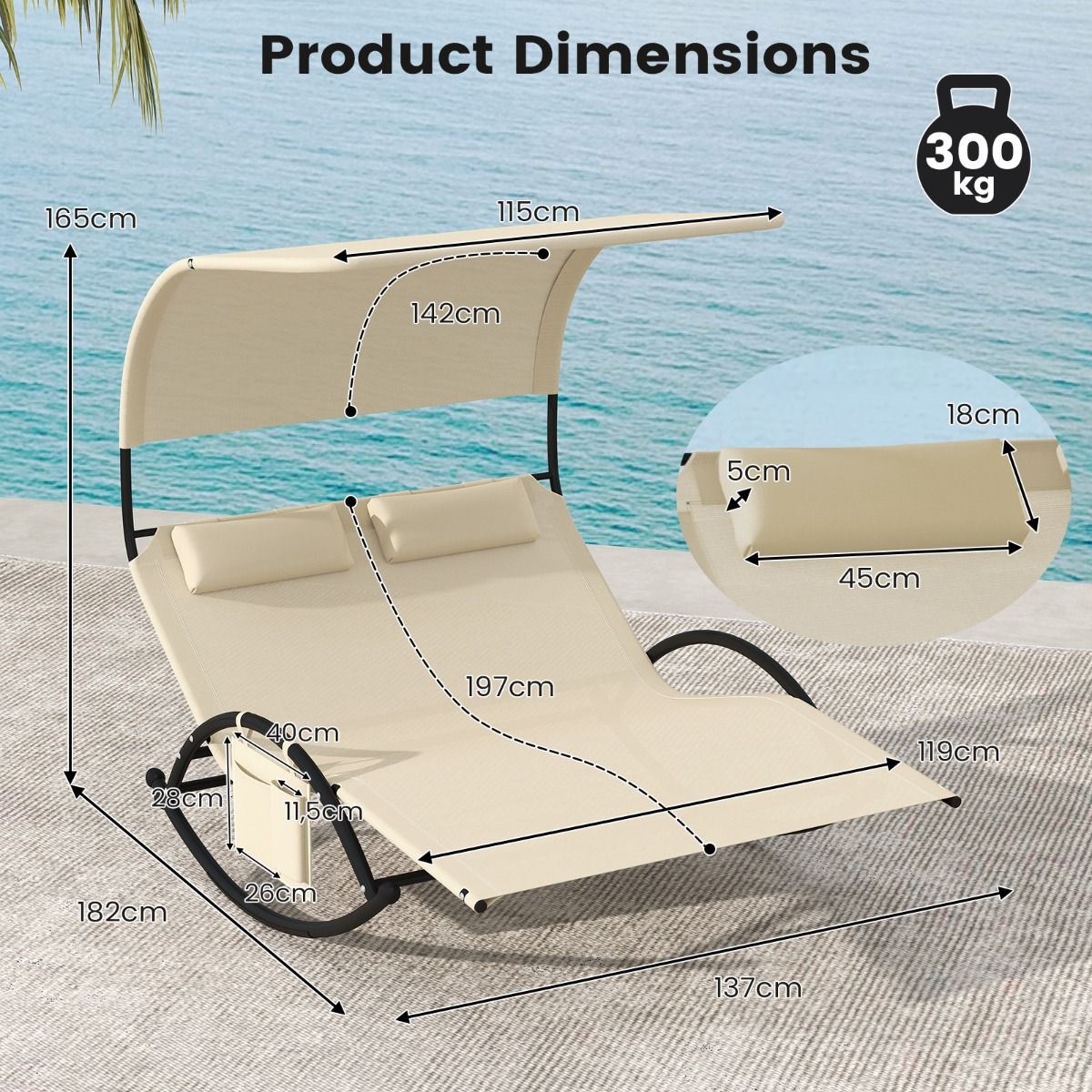 Coast Tweepersoons Schommelstoel - met luifel - inclusief kussens - beige/grijs/zwart/bruin