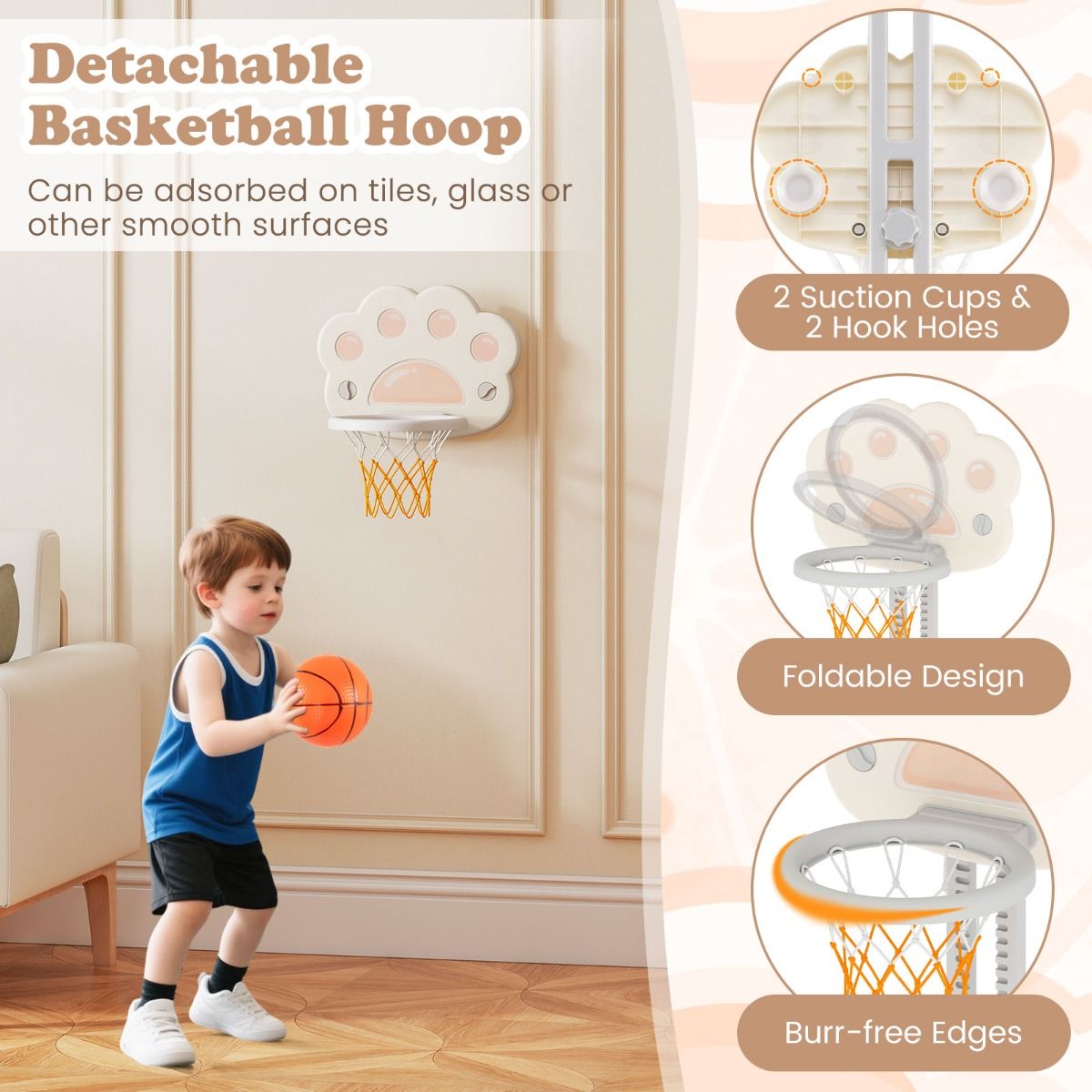Coast 3-in-1 Basketbalring en Activiteitencentrum - Verstelbare hoogte - Voor binnen en buiten - Grijs en wit