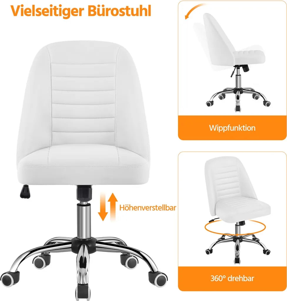 Yaheetech Bureaustoel Wit Ergonomisch Gestoffeerd