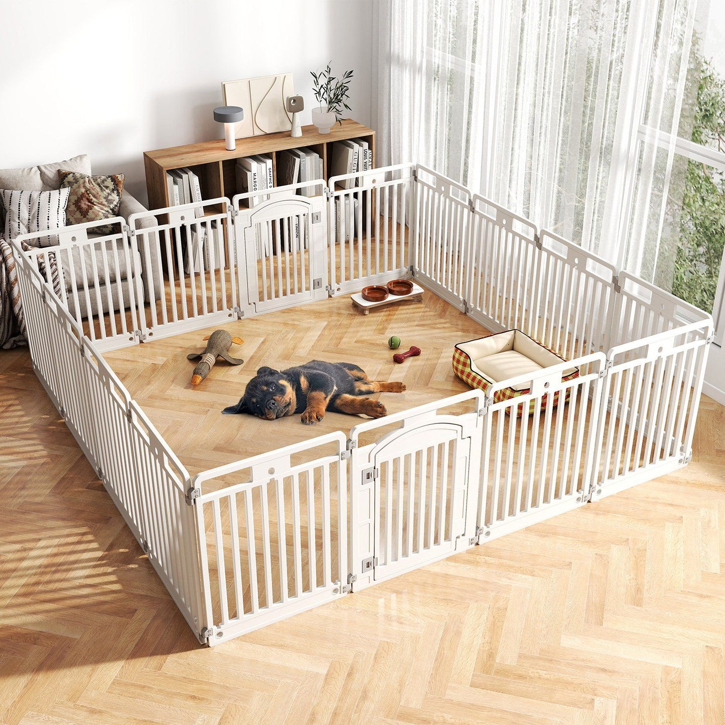 Coast Puppyren Opvouwbaar - 8 Panelen - Afsluitbare Deur - 128 x 128 x 80 cm - Wit