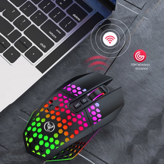 HXSJ T500 Gaming Muis - Ultra licht - RGB Verlichting - Licht zwart