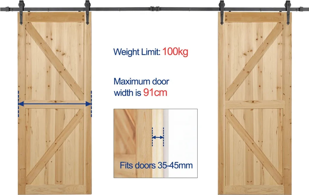 Yaheetech Schuifdeursysteem 366 cm met Montageset, Zwart