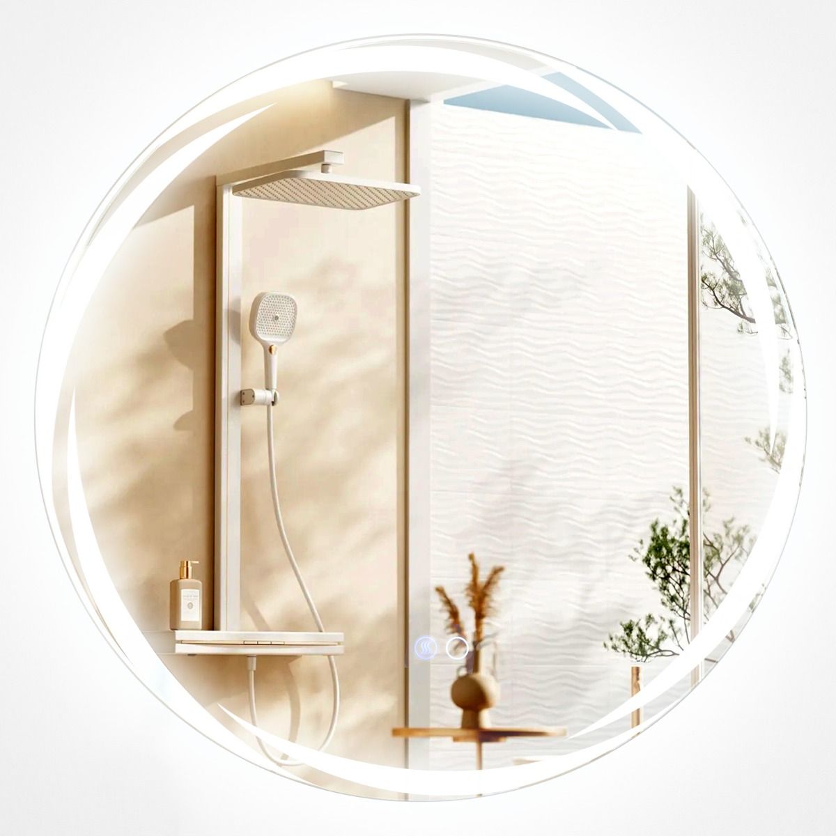 Coast 60x60 cm LED Badkamerspiegel Rond Zilver met Dimbare 3-Kleurenverlichting, Anticondens en Geheugenfunctie