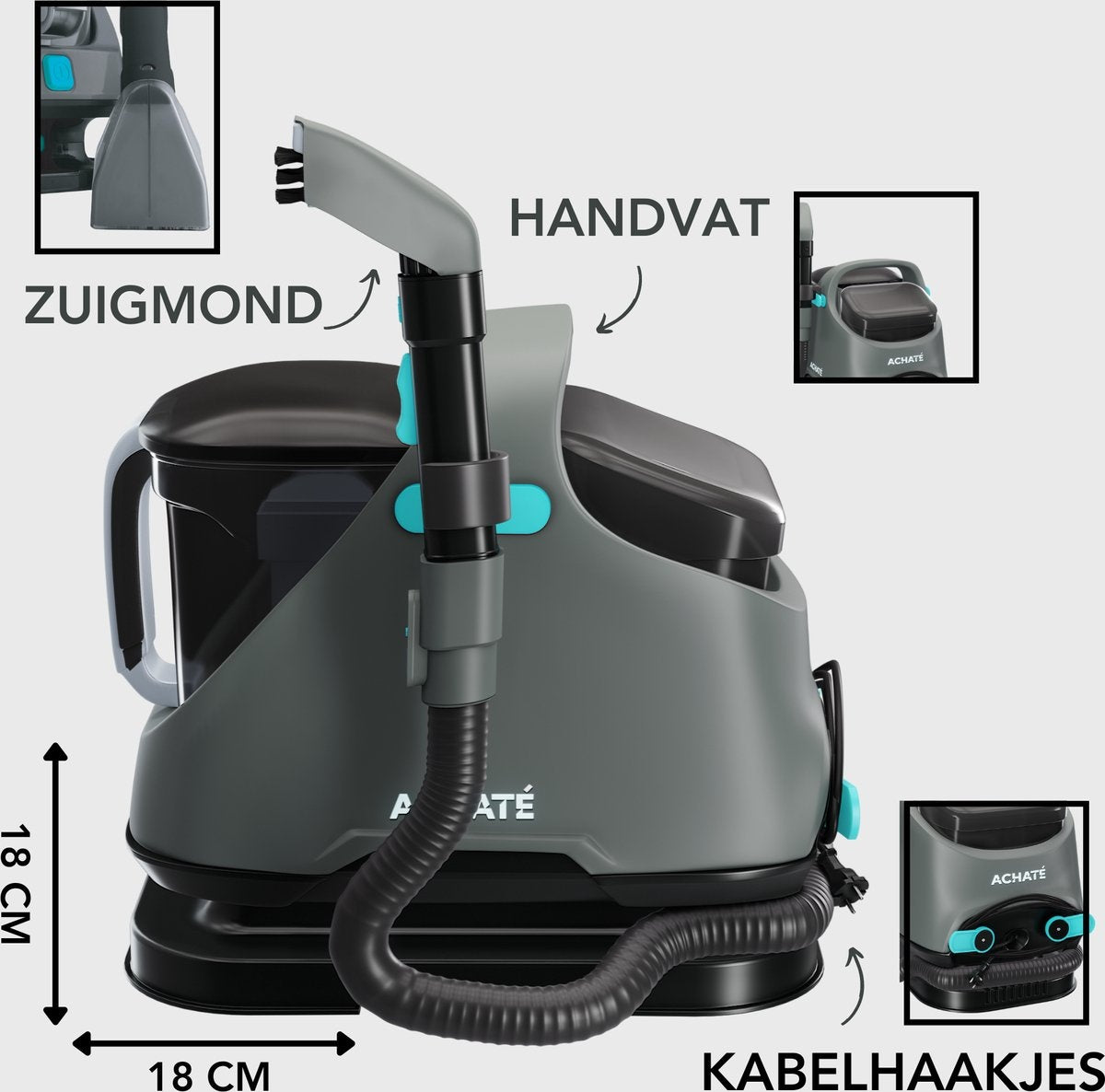 Achaté 3-in-1 Vlekkenreiniger – 650 W – 1200 ml – Grijs.
