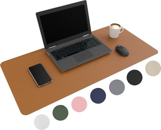 WURK Professionele Bureau Onderlegger Kunstleer – Bureau Organizer – Bureau Accessoires – Muismat XXL– Inclusief Kabel Clip – 80x40 – Cognac Bruin