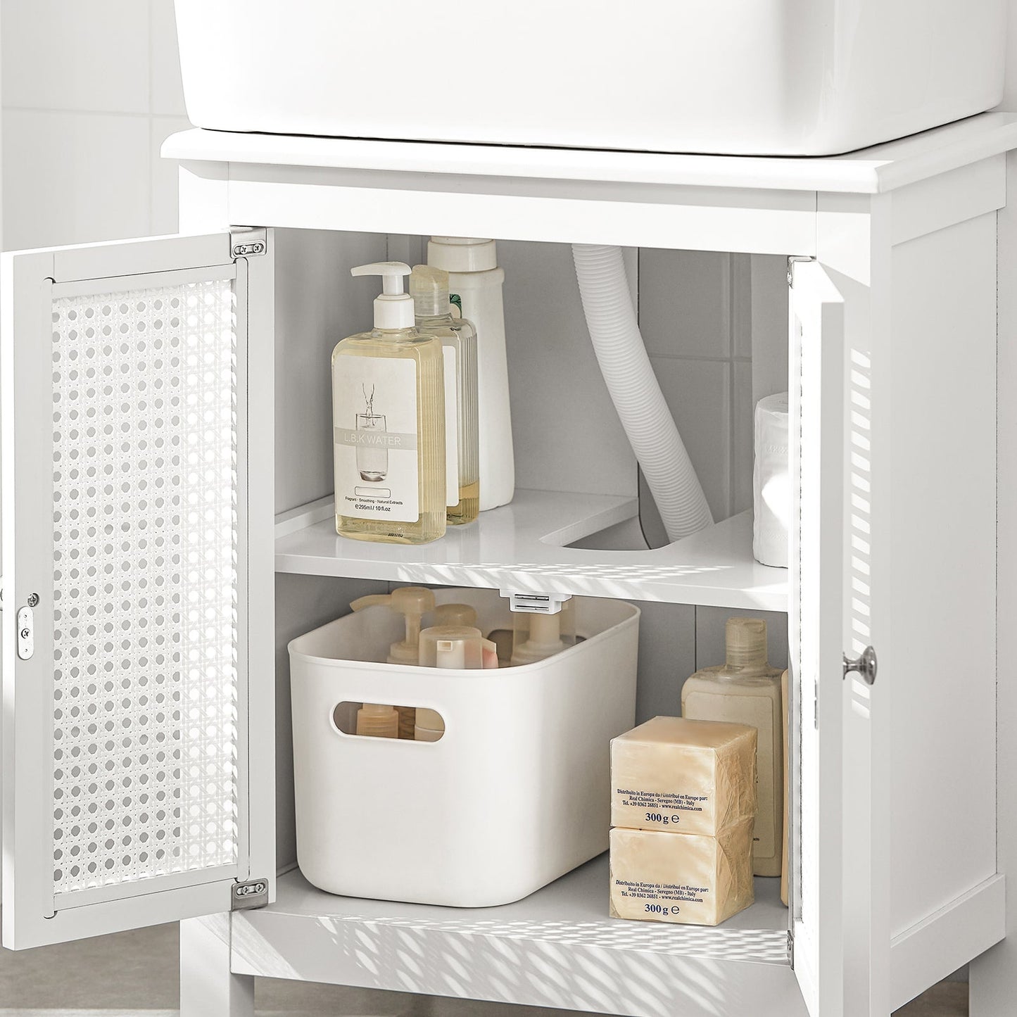 SoBuy Wastafelonderkast - Roosterlook deuren - 50 x 60 x 33 cm - Wit
