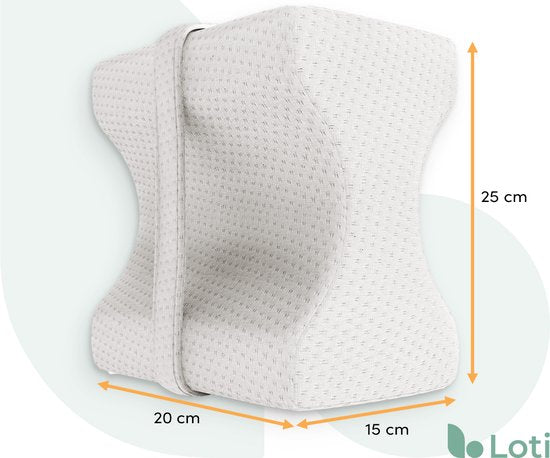 Loti Kniekussen voor in bed - Orthopedisch Kniekussen met band - Ergonomisch Beenkussen - Houding Correctie – Zijslaapkussen – Traagschuim - Zijslaper - Kussen Benen - Zandloper