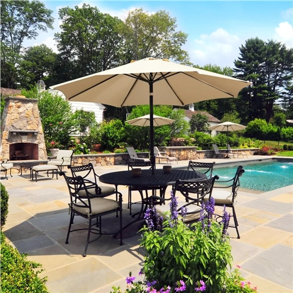 Yaheetech Tuinparasol Ø 270 cm - Lichtbruin - Kantelbare Parasol met Slinger en Ventilatieopening